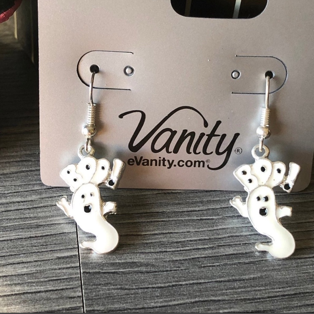 White Ghost Earrings With Boo Design